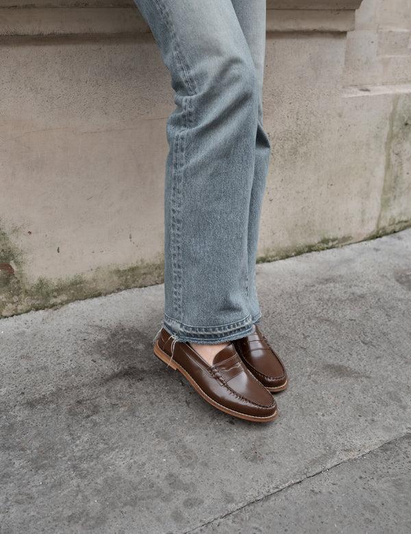 Dico Copenhagen Moccasin Penny Loafer In Brown Polido Leather