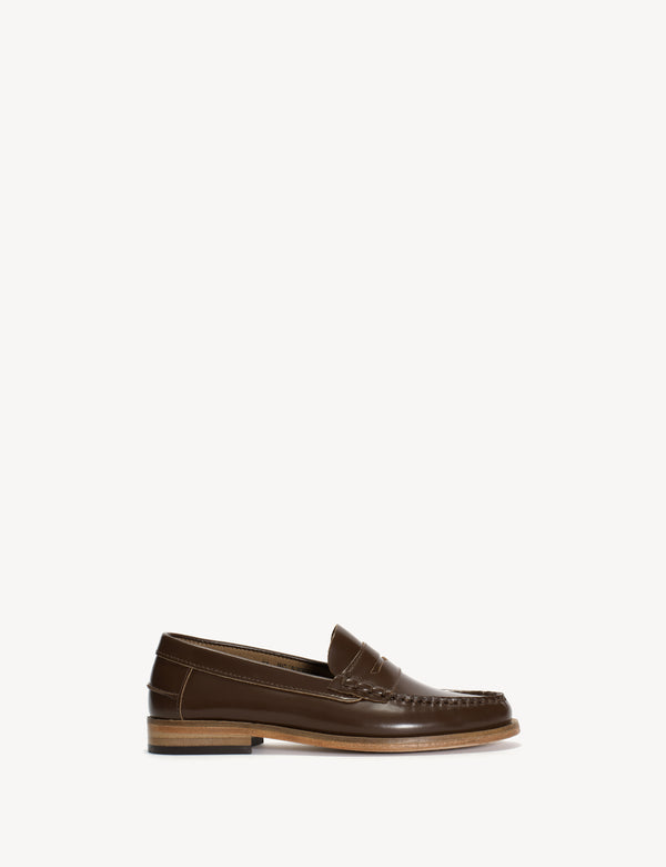 dico copenhagen Moccasin Penny Loafer In Brown Polido Leather
