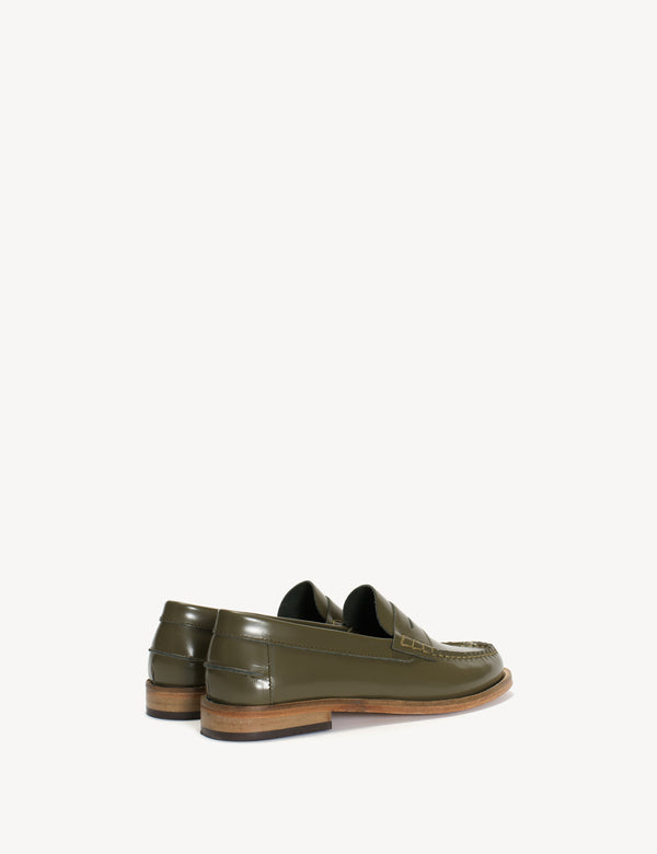 Dico Copenhagen Moccasin Penny Loafer In Olive Polido Leather