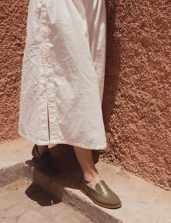 Dico Copenhagen Moccasin Penny Loafer In Olive Polido Leather