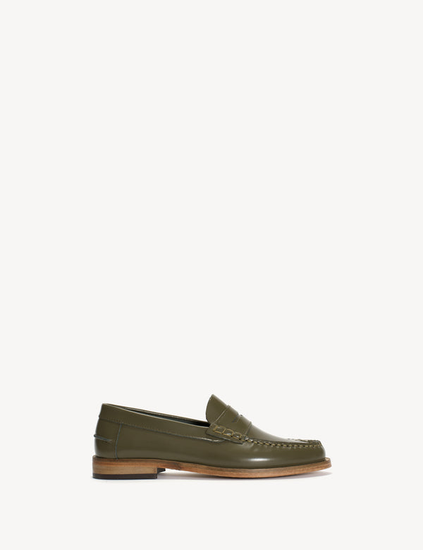 dico copenhagen Moccasin Penny Loafer In Olive Polido Leather
