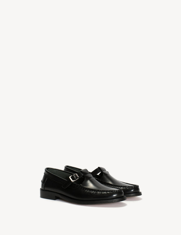 Dico Copenhagen Moccasin T-Bar Loafer In Black Polido Leather