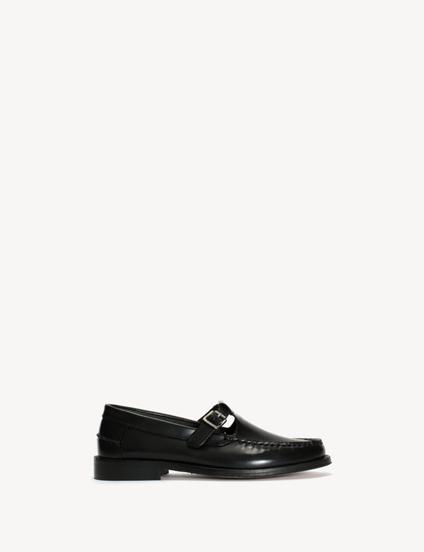 dico copenhagen Moccasin T-Bar Loafer In Black Polido Leather