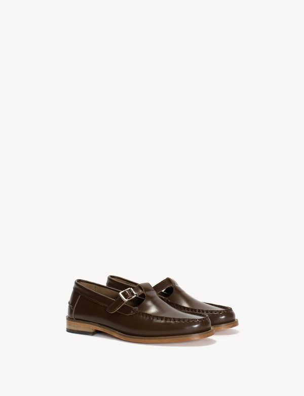 Dico Copenhagen Moccasin T-Bar Loafer In Brown Polido Leather