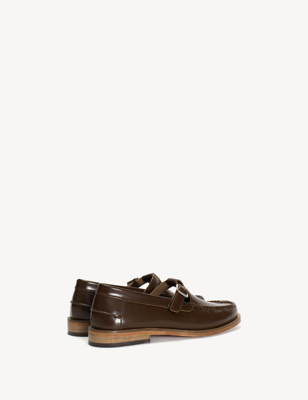 Dico Copenhagen Moccasin T-Bar Loafer In Brown Polido Leather
