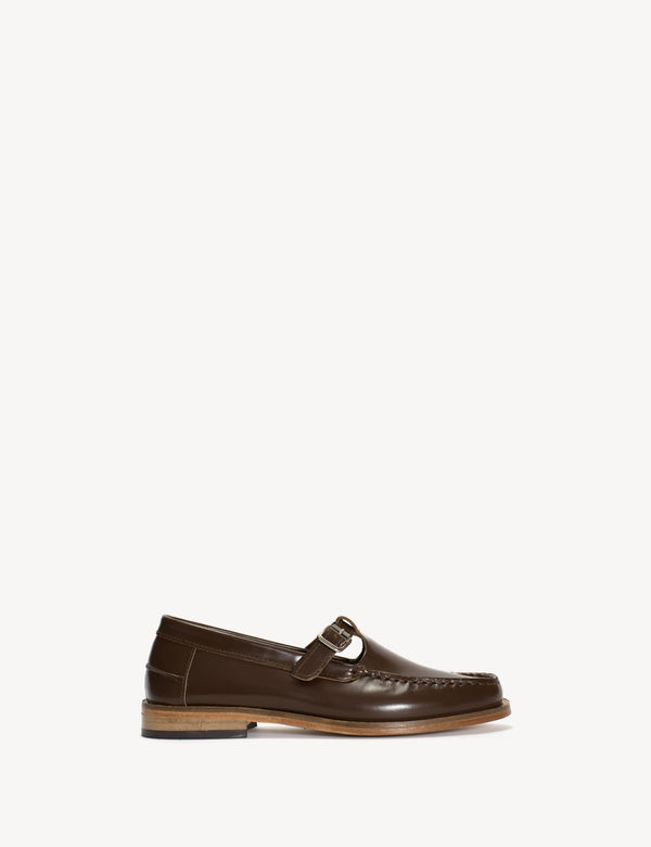 dico copenhagen Moccasin T-Bar Loafer In Brown Polido Leather