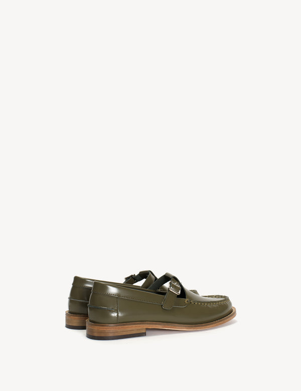 Dico Copenhagen Moccasin T-Bar Loafer In Olive Polido Leather