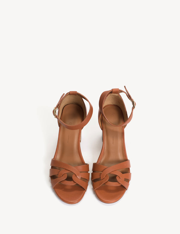 Dico Copenhagen Sasha High Sandal In Dark Tan Calfskin