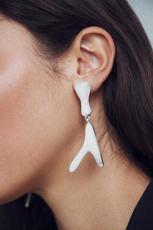 Dinosaur Designs Long Wishbone Earrings Slate