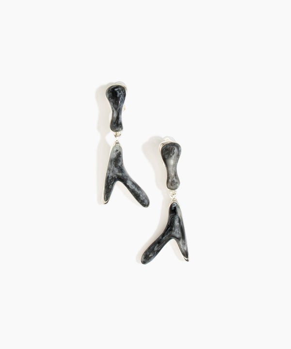 dinosaur designs Long Wishbone Earrings Slate