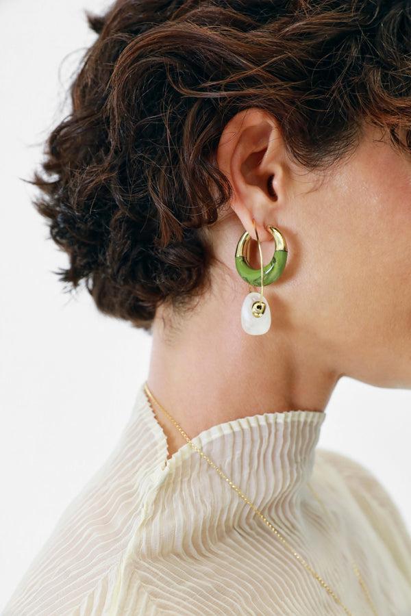 Dinosaur Designs Small Horn Hoop Earrings Cream