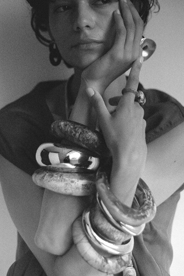 Dinosaur Designs Wide Boulder Bangle Brass