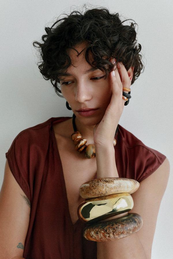 Dinosaur Designs Wide Rock Bangle Brass