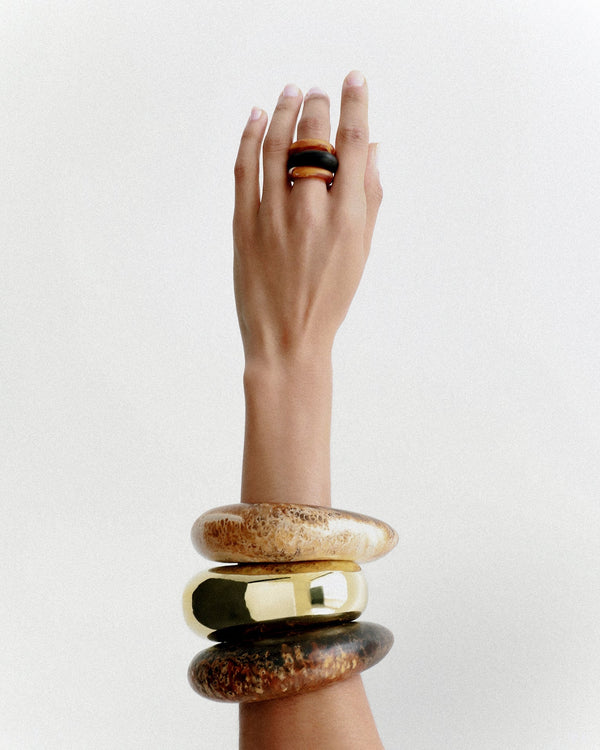 Dinosaur Designs Wide Rock Bangle Brass