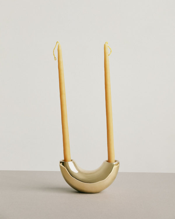 Dinosaur Designs Metal Horn Candlestick Holder Brass