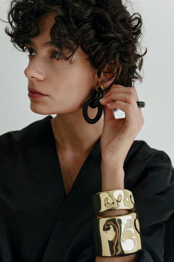 Dinosaur Designs Wide Dimpled Bangle Nano-Coated Brass