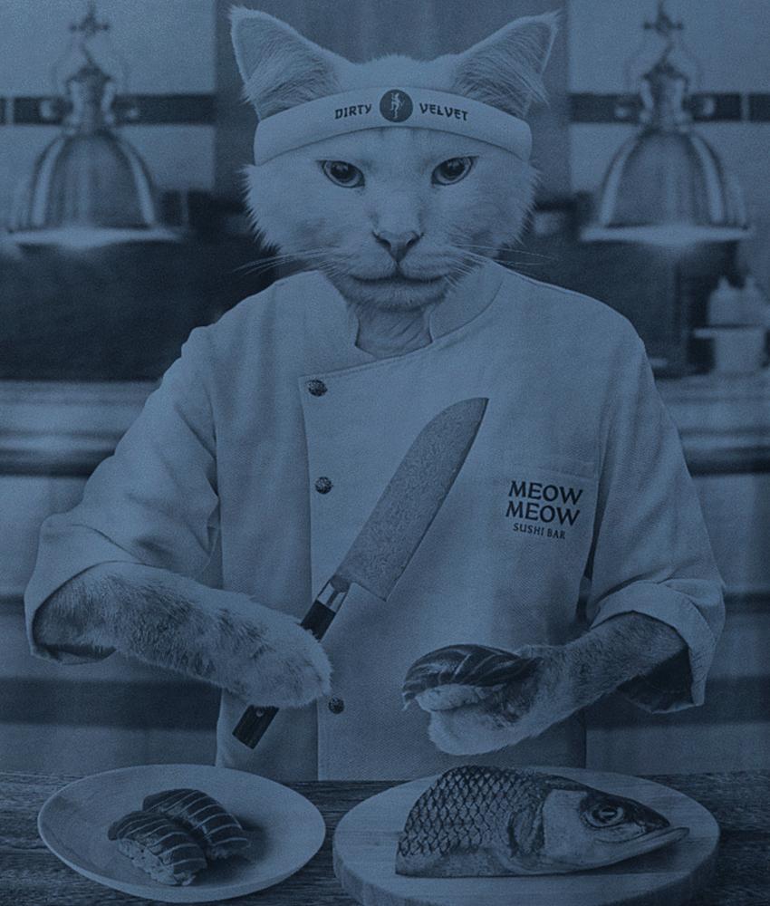 Dirty Velvet Sushi Cat
