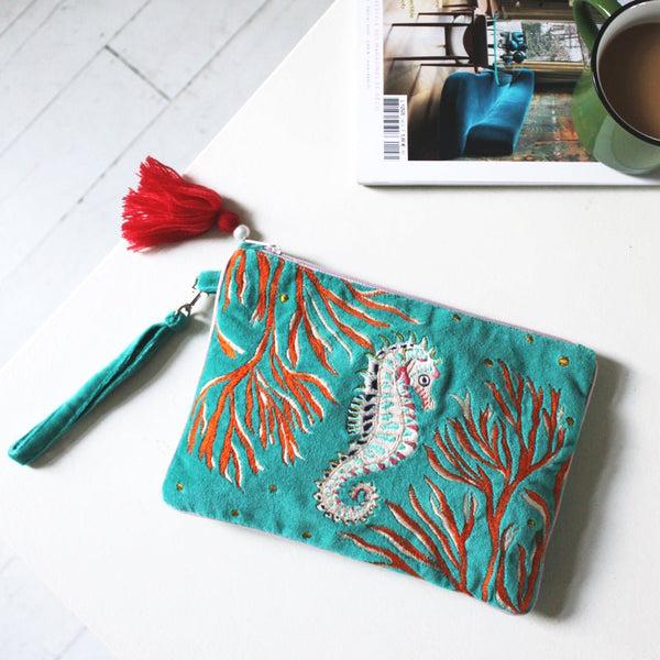 Disaster Designs Coral Seahorse Clutch Bag