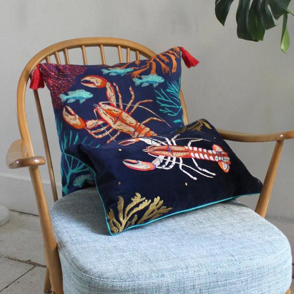 Disaster Designs Coral Velvet Lobster Cushion