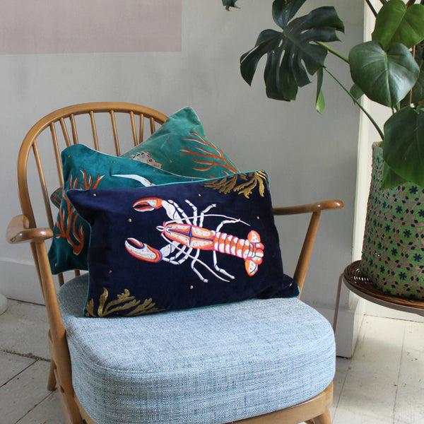 Disaster Designs Coral Velvet Lobster Cushion