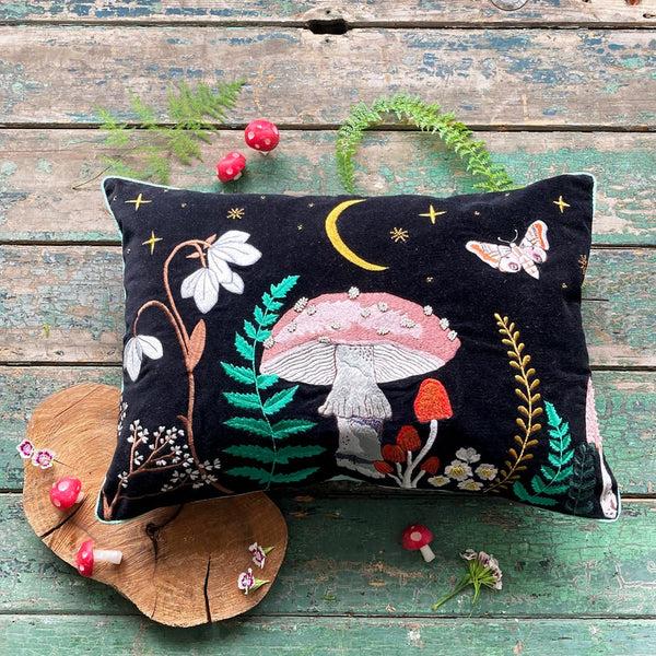disaster designs Forage Black Velvet Cushion