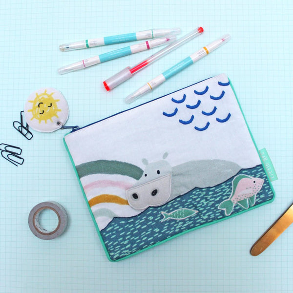 disaster designs Little Arc Hippo Quilted Pouch