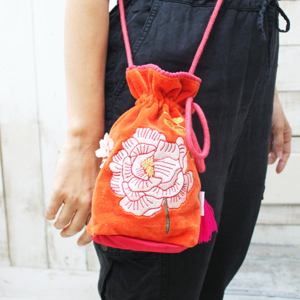 Disaster Designs Posy Orange Drawstring Pouch Bag