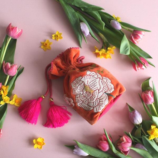 disaster designs Posy Orange Drawstring Pouch Bag