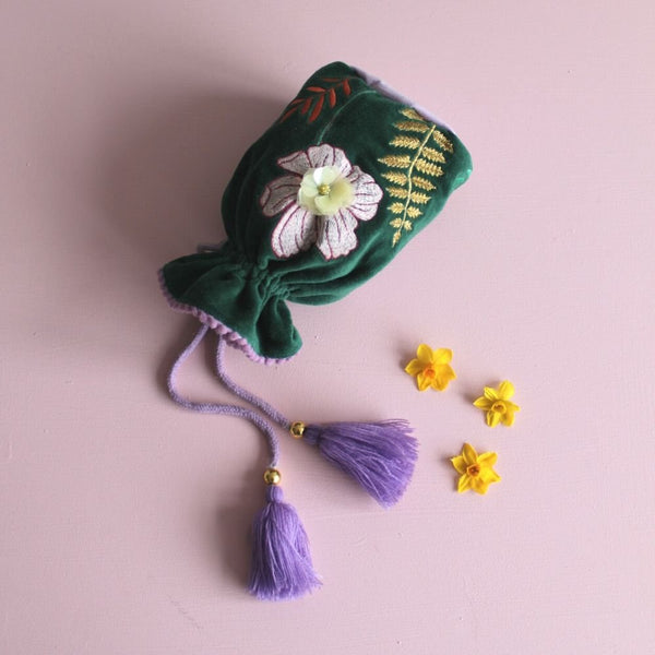 Disaster Designs Posy Teal Drawstring Pouch