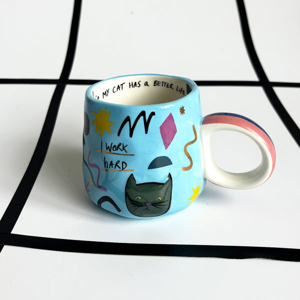disaster designs Small Talk 'I Work Hard' Cat Cup