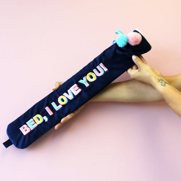 Disaster Designs Long Hot Water Bottle 'Bed I Love You'