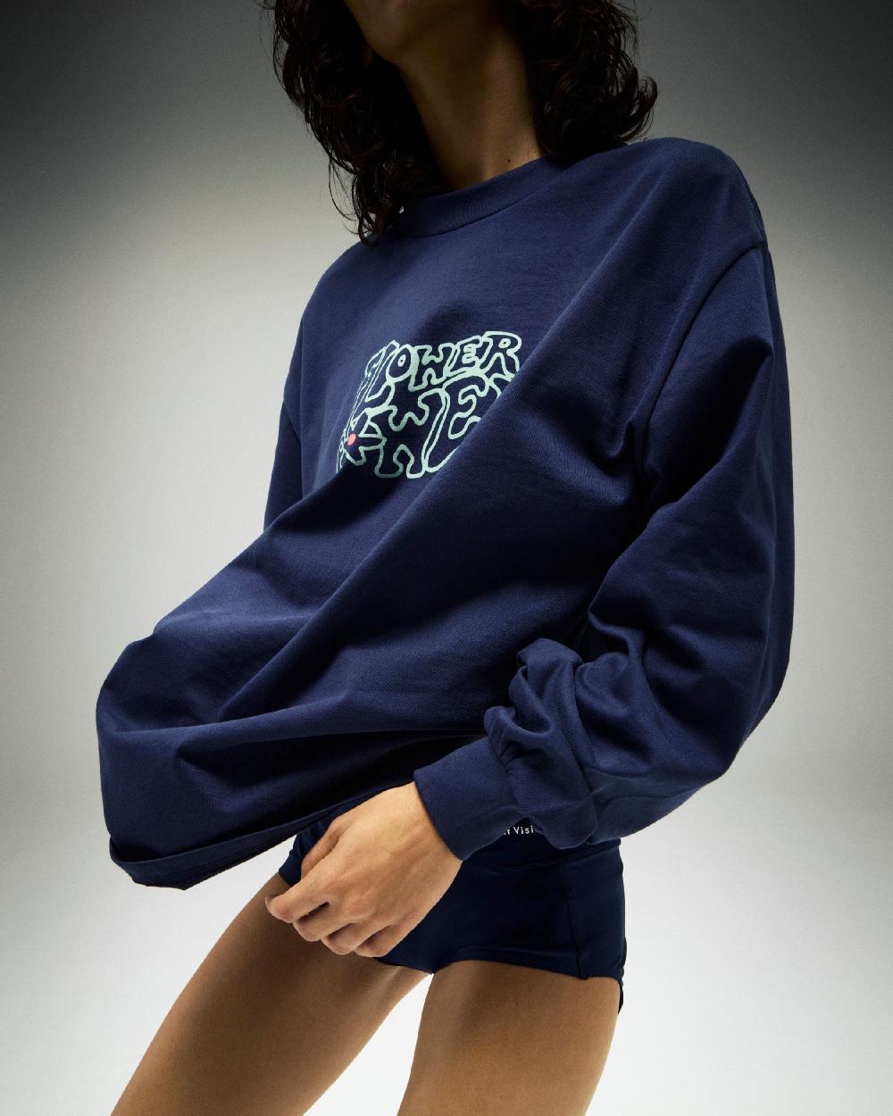 District Vision California Cotton Long Sleeve Tee Flower Power Navy