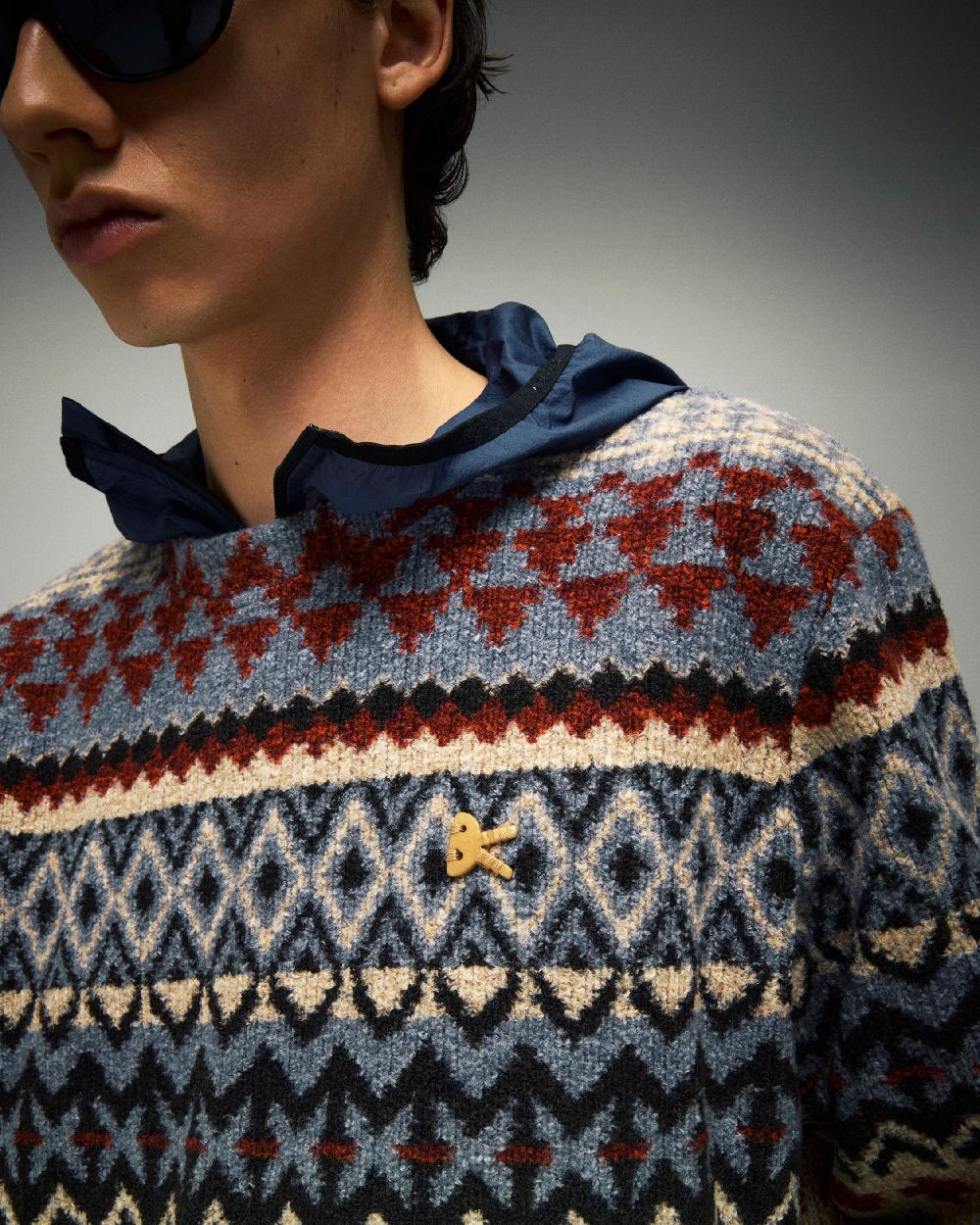 District Vision Jacquard Knit Crew Neck Fair Isle