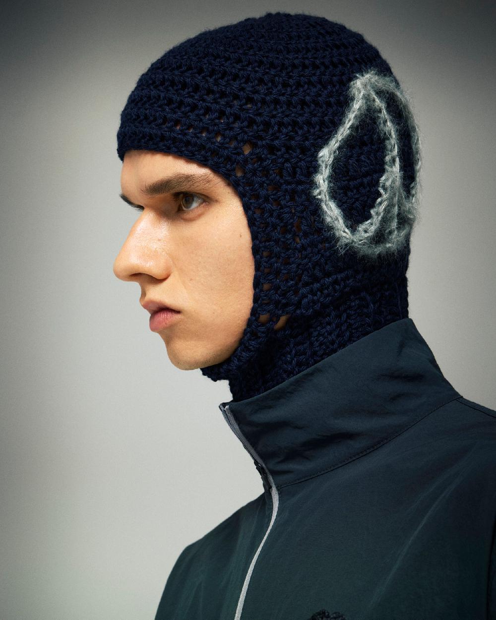 District Vision Hand Crochet Balaclava Navy-Green Peace Sign