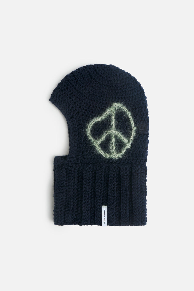 district vision Hand Crochet Balaclava Navy-Green Peace Sign
