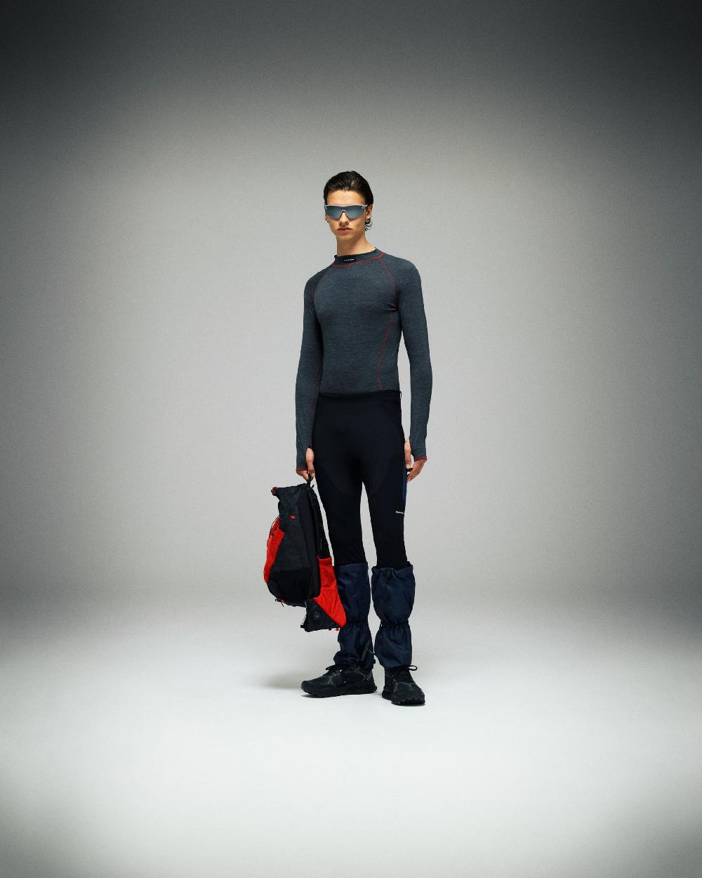 District Vision Merino Long Sleeve Mock Tee Dark Melange