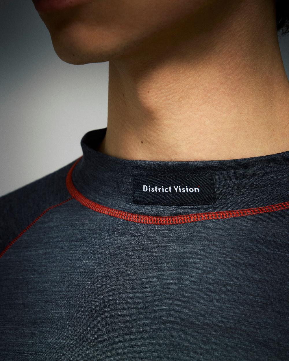 District Vision Merino Long Sleeve Mock Tee Dark Melange