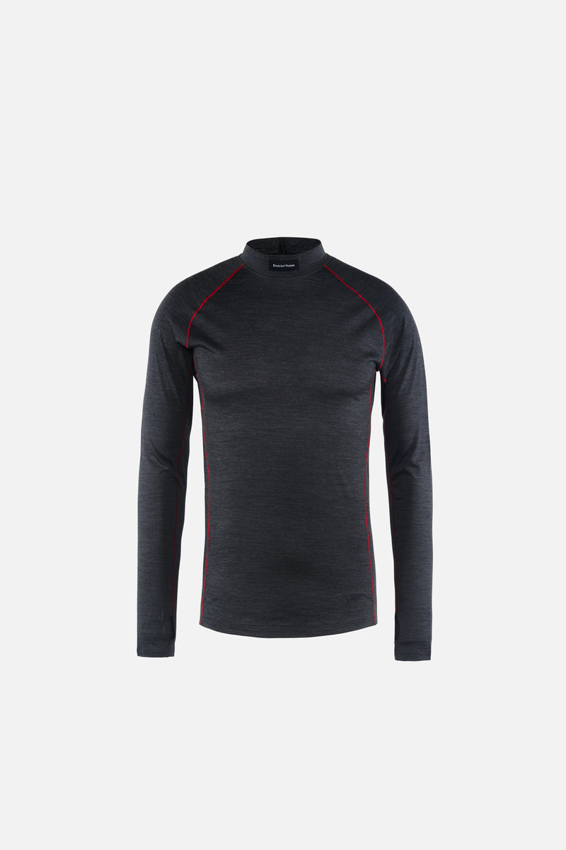 district vision Merino Long Sleeve Mock Tee Dark Melange