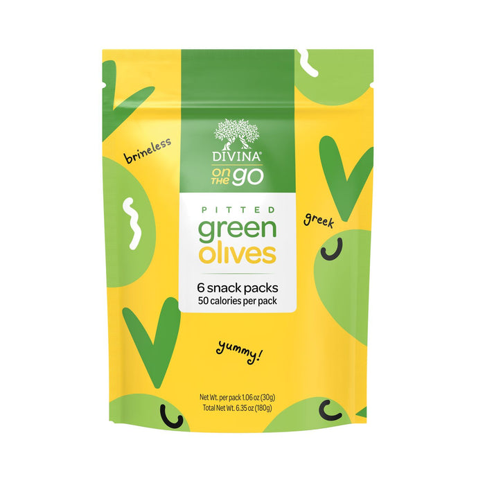 Divina On The Go Pitted Green Olives (6 Pack)