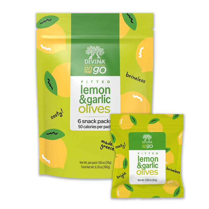 divina On the Go Pitted Lemon & Garlic Olives (6 Pack)