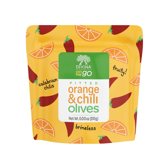 Divina On The Go Pitted Orange & Chili Olives (10 Snack Packs)