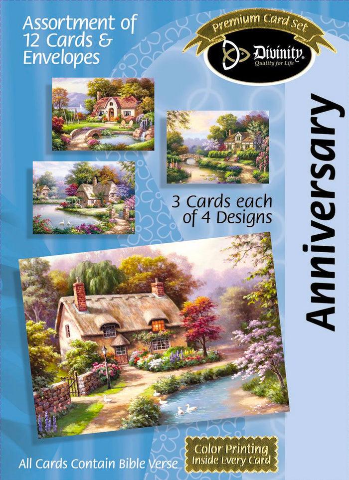 divinity boutique Boxed Anniversary Cards - Cottage Artwork - Set of 12 -KJV