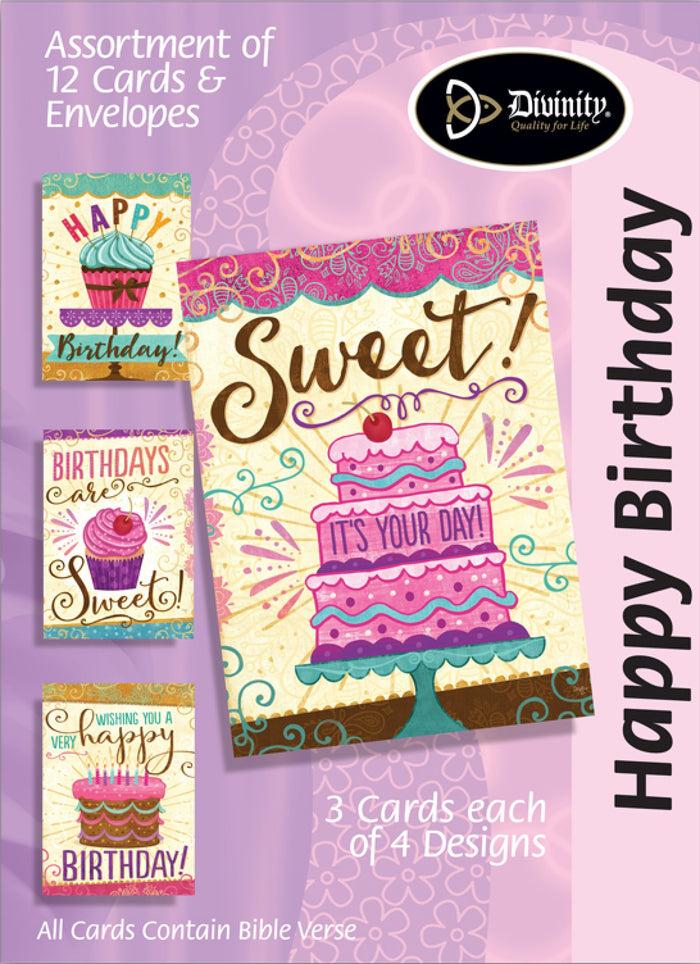 divinity boutique Boxed Birthday Cards - Cakes & Cupcakes - Set of 12
