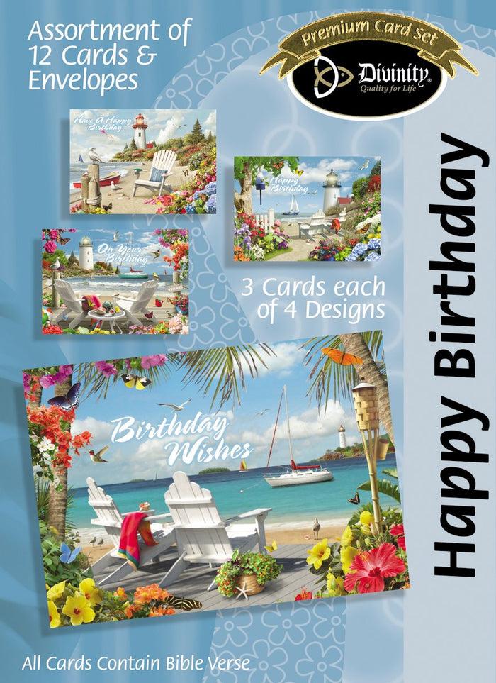 divinity boutique Boxed Birthday Cards - Coastal Adirondack Chairs - Set of 12