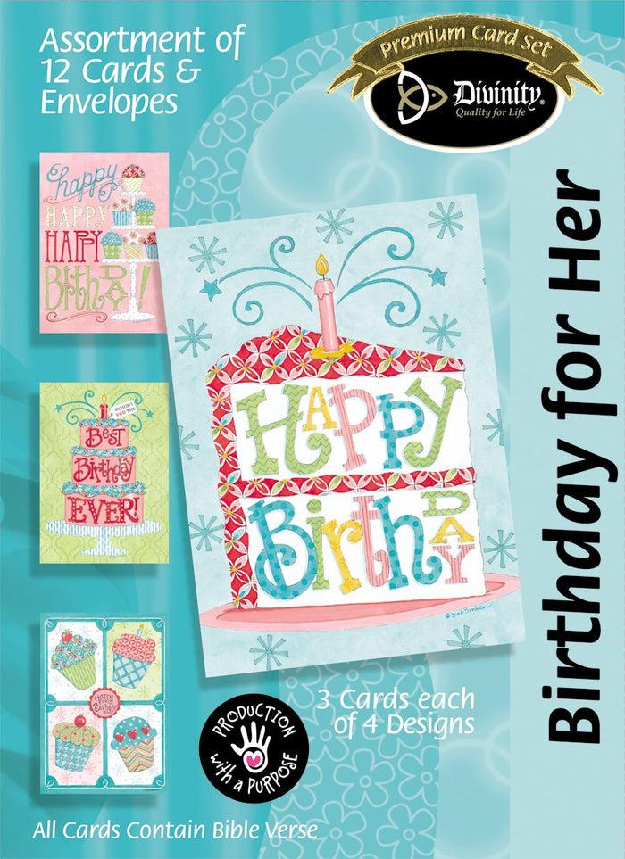 divinity boutique Boxed Birthday Cards For Her - Birthday Sweets - Set of 12 - KJV