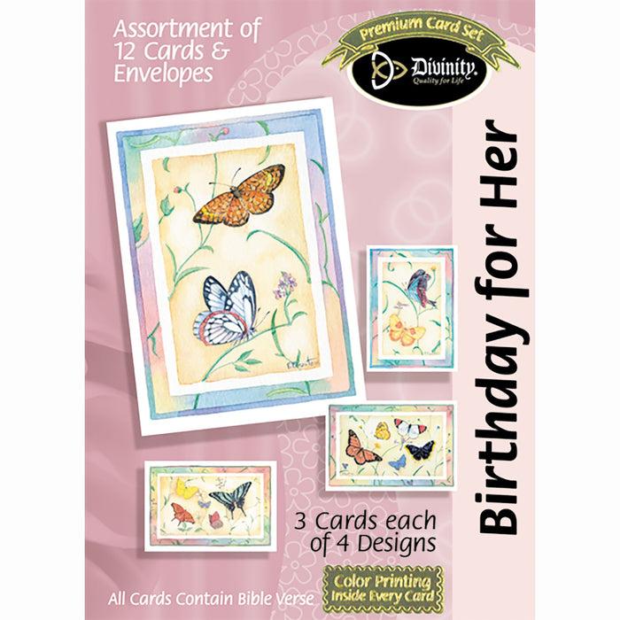 divinity boutique Boxed Birthday Cards For Her - Butterflies - Set of 12