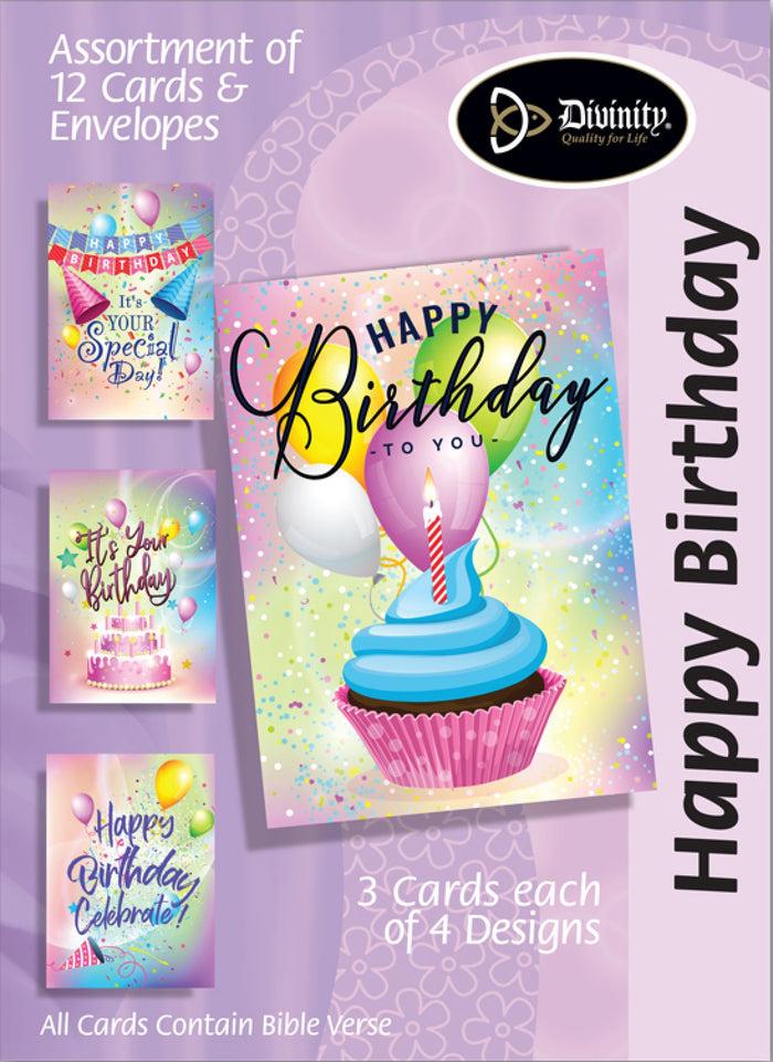 divinity boutique Boxed Birthday Cards - Party Celebrations - Set of 12