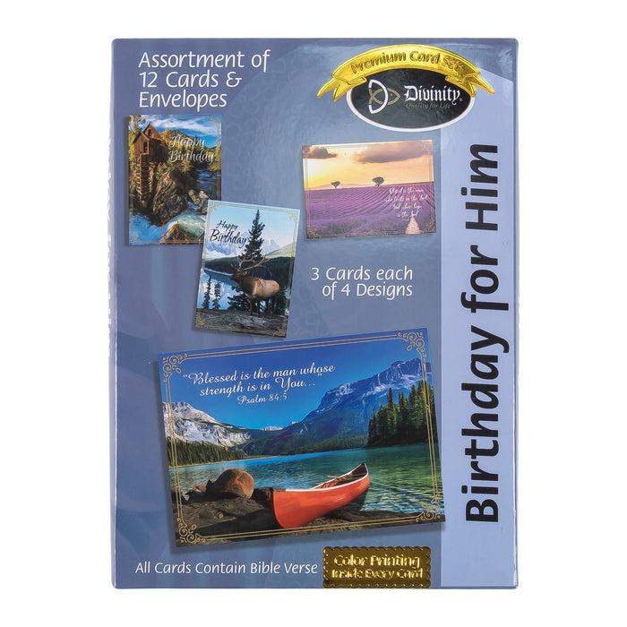 divinity boutique Boxed Cards: Birthday For Him Canoe Elk River and Field Assortment