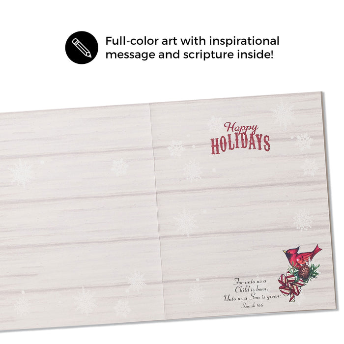 Divinity Boutique Boxed Christmas Cards: Happy Holidays Cardinals Birdhouse - Set Of 18