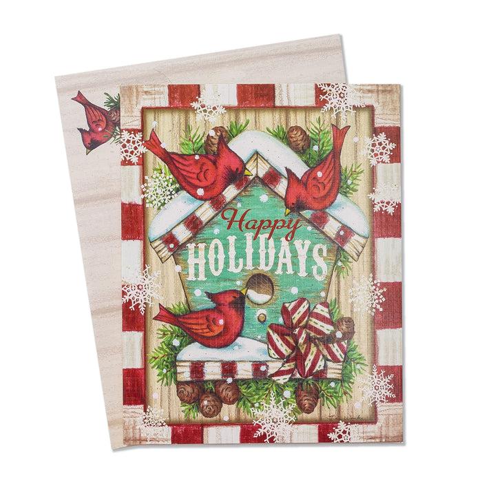 divinity boutique Boxed Christmas Cards: Happy Holidays Cardinals Birdhouse - Set of 18